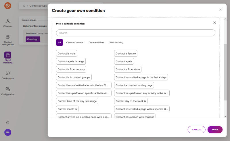 Contact group conditions in Kentico